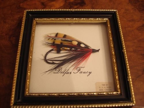 vintage british hand tied large fishing fly in bespoke frame