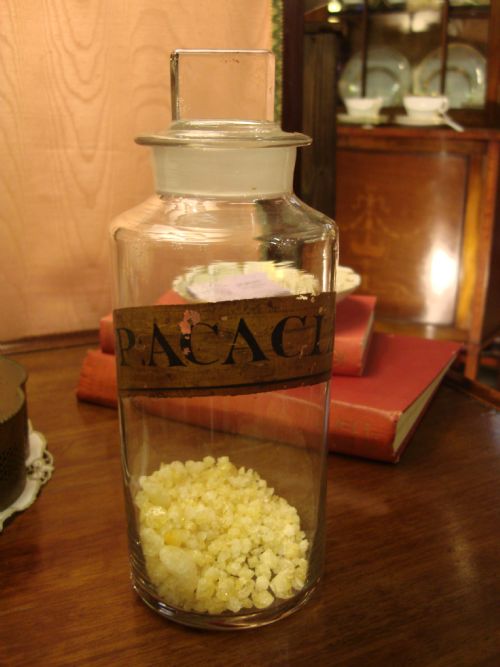 large 19th century apothecary jar with painted label