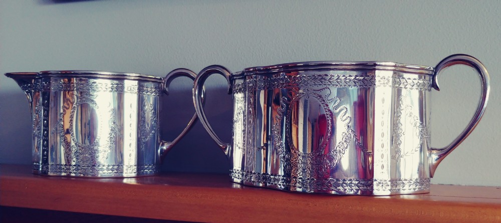 london 1875 wonderful quality solid silver sugar bowl and cream jug pair by robert hennel